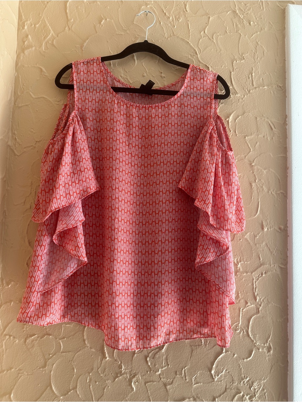 Worthington Coral-Pink Cold-Shoulder Ruffle Blouse